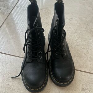 Dr. Martens Black Combat Boots with Yellow Stitching. Like new